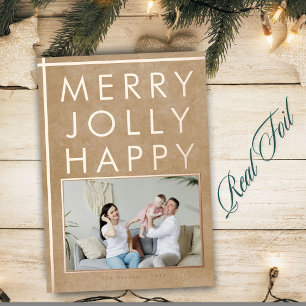 Carte De Vœux En Aluminium Joyeux Noël Photo de Famille Rustique et Joyeuse