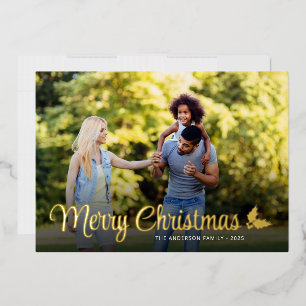 Carte De Vœux En Aluminium Joyeux Noël Photo Élégant Script Gold