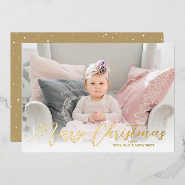 Carte De Vœux En Aluminium Joyeux Noël Photo Gold (Recto/Verso)