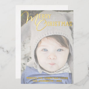 Carte De Vœux En Aluminium Joyeux Noël Photo Overlay White Chic Gold