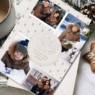 Carte De Vœux En Aluminium Joyeux Noël Pin Nordique 4 Collage Photo Argenté