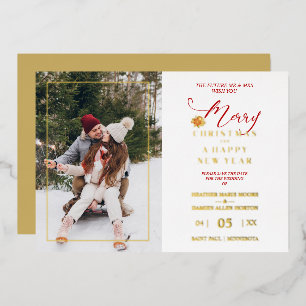 Carte De Vœux En Aluminium Joyeux Noël Poinsettias Wreath Photo Mariage