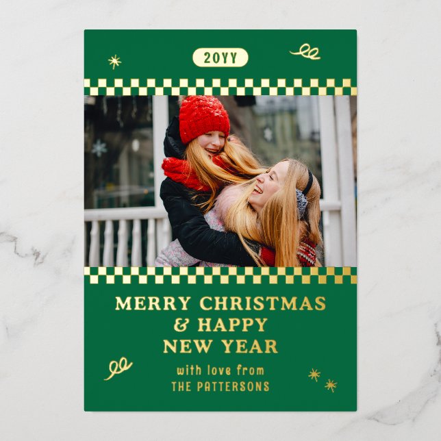 Carte De Vœux En Aluminium Joyeux Noël Retro Green Photo personnalisée (Recto)