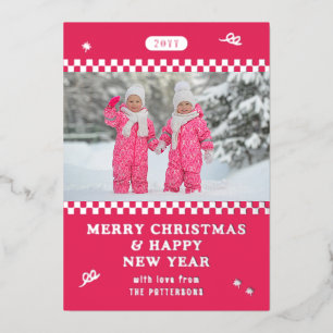 Carte De Vœux En Aluminium Joyeux Noël Retro rose photo personnalisée