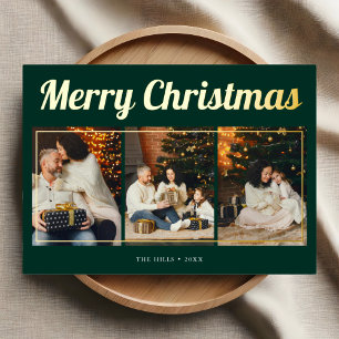 Carte De Vœux En Aluminium Joyeux Noël Retro Script photo vert