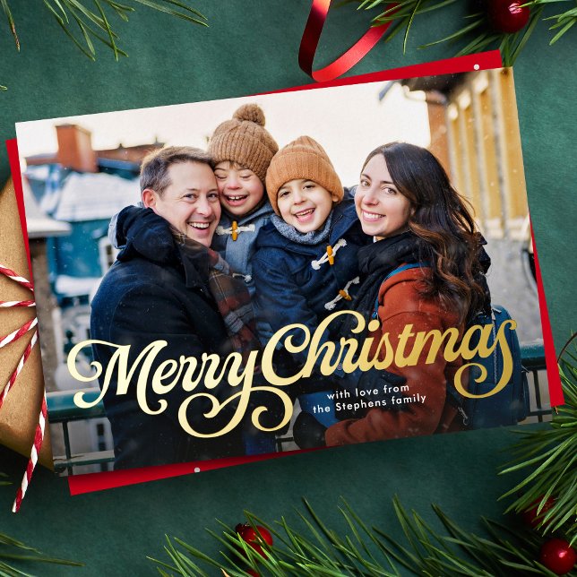 Carte De Vœux En Aluminium Joyeux Noël rétro script quatre photo (Créateur téléchargé)
