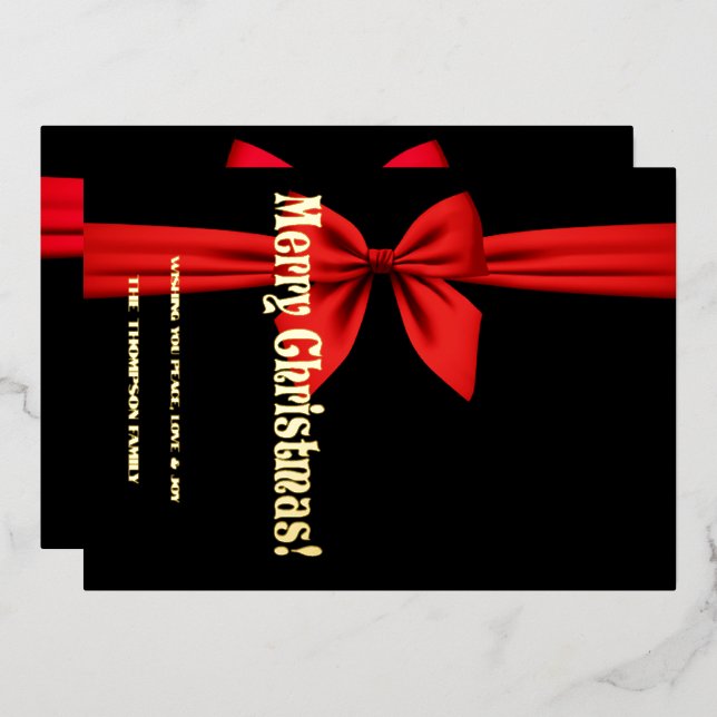 Carte De Vœux En Aluminium Joyeux Noël, Rouge Ribbon mignonne (Recto/Verso)