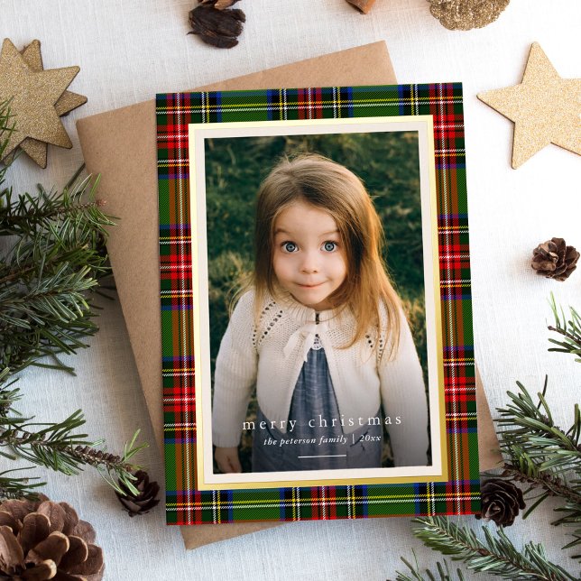 Carte De Vœux En Aluminium Joyeux Noël Rouge Vert Plaid (Créateur téléchargé)