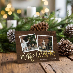 Carte De Vœux En Aluminium Joyeux Noël Rustic Gold Script Photo