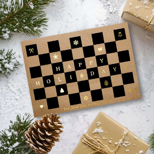 Carte De Vœux En Aluminium Joyeux Noël rustique avec damier de Noël