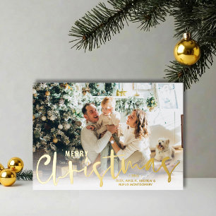 Carte De Vœux En Aluminium Joyeux Noël Script Photo Gold