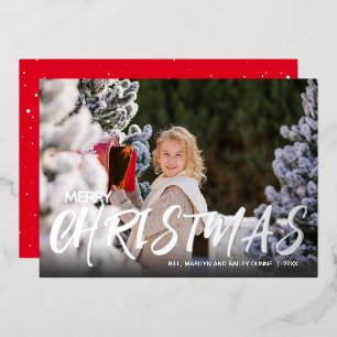 Carte De Vœux En Aluminium Joyeux Noël Script Photo Silver