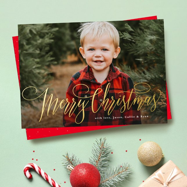 Carte De Vœux En Aluminium Joyeux Noël simple une famille photo (Créateur téléchargé)