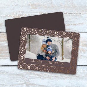 Carte De Vœux En Aluminium Joyeux Noël Snowflake Elegant Rose Gold Photo