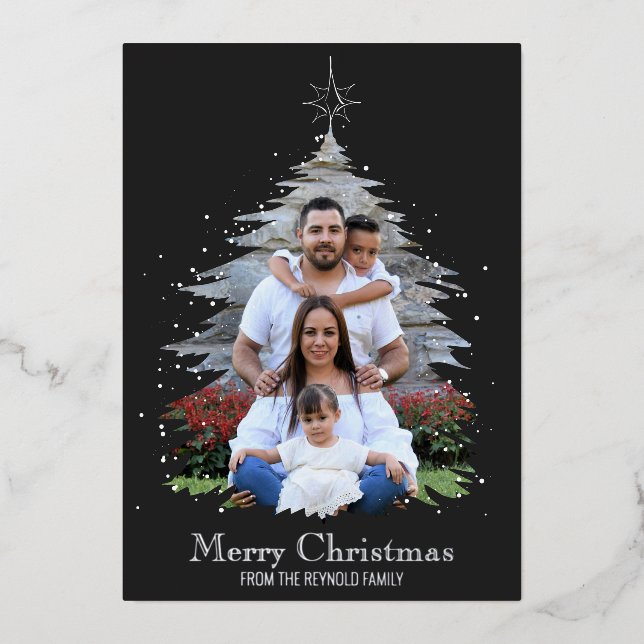Carte De Vœux En Aluminium Joyeux Noël tendance Silhouette Photo Grey (Recto)