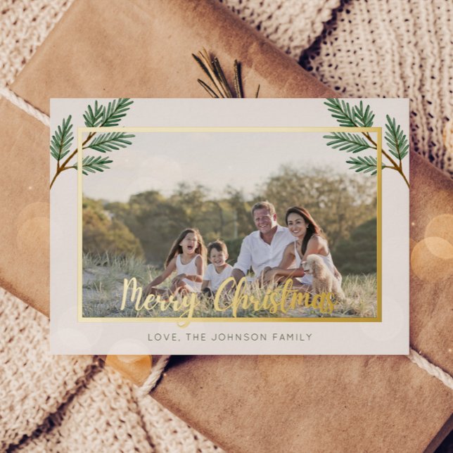 Carte De Vœux En Aluminium Joyeux Noël Une photo Pine Twig (Créateur téléchargé)