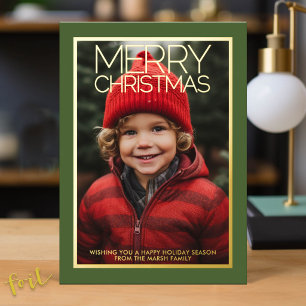 Carte De Vœux En Aluminium Joyeux Noël vert avec photo et or