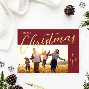 Carte De Vœux En Aluminium Joyeux Noël Vin Moderne Gold Script Photo