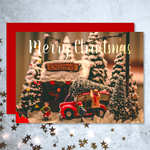 Carte De Vœux En Aluminium Joyeux Noël Vintage Arbre Boutique Camion Rouge