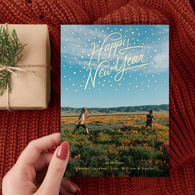 Carte De Vœux En Aluminium Joyeux Nouvel An Photo Confetti (Créateur téléchargé)