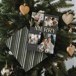 Carte De Vœux En Aluminium Joyeux or moderne 4 Photo Collage gris Noël