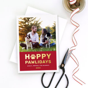 Carte De Vœux En Aluminium Joyeux Pawlidays moderne Gold Red Puppy Chien phot