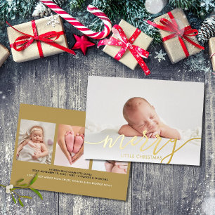 Carte De Vœux En Aluminium Joyeux Petit Noël 4 Photos Bébé Naissance Or