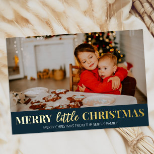 Carte De Vœux En Aluminium Joyeux petit Noël bleu or photo moderne