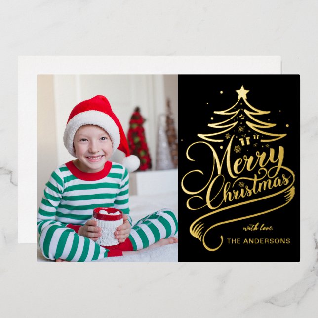 Carte De Vœux En Aluminium Joyeux sapin de Noël de couleur moderne modifiable (Recto/Verso)