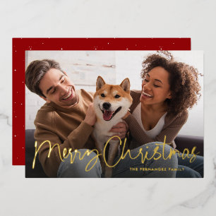 Carte De Vœux En Aluminium Joyeux script de Noël amusant simple une photo rou