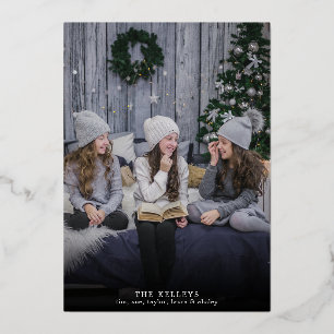 Carte De Vœux En Aluminium Joyeux script de pinceau de Noël, pleine photo Sil