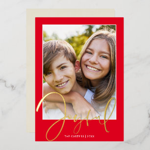 Carte De Vœux En Aluminium JOYFUL FAMILLE PHOTO fun script superposition or r
