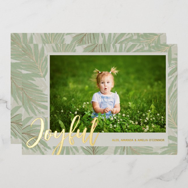 Carte De Vœux En Aluminium JOYFUL Script Photo Gold (Recto/Verso)