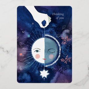 Carte De Vœux En Aluminium La demi-lune qui pense à toi Argent