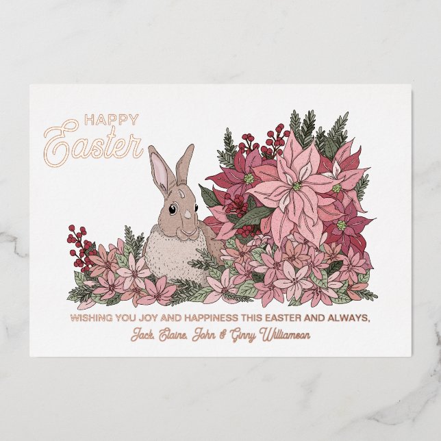 Carte De Vœux En Aluminium Lapin Classy Lapin Floral Joyeux Pâques (Recto)
