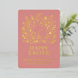 Carte De Vœux En Aluminium Lapin de Pâques personnalisé de printemps or flora