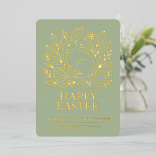Carte De Vœux En Aluminium Lapin de Pâques personnalisé de printemps or flora