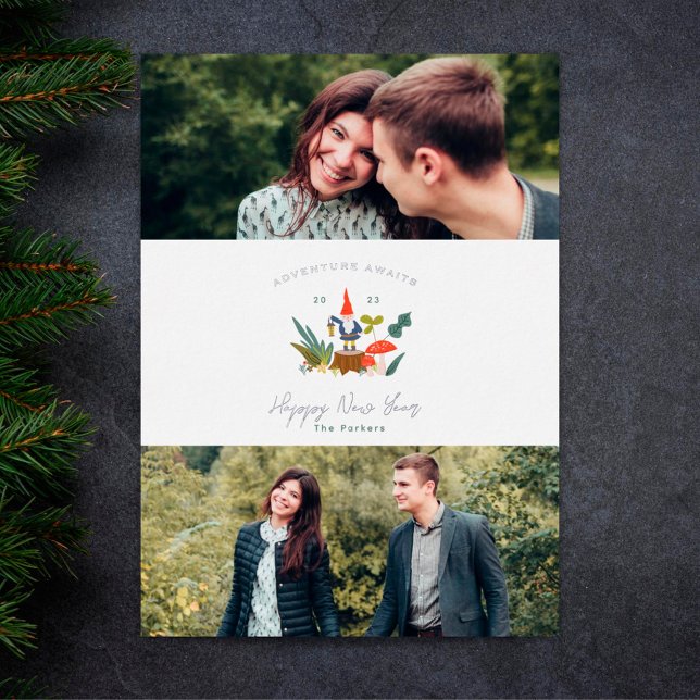 Carte De Vœux En Aluminium L'aventure attend le petit Gnome Bonne année (Créateur téléchargé)