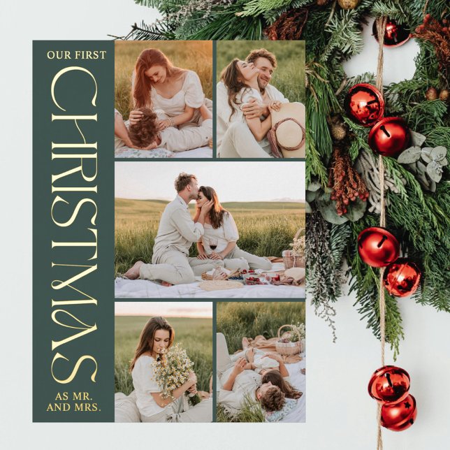 Carte De Vœux En Aluminium Les nouveaux mariés Première photo de Noël Collage (Créateur téléchargé)