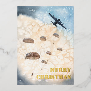 Carte De Vœux En Aluminium Les parachutistes aéroportés sautent Noël