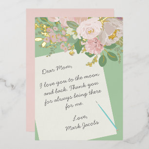 Carte De Vœux En Aluminium Lettre chère maman personnalisée Fleurie Fête des 