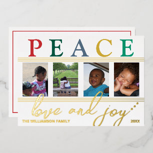 Carte De Vœux En Aluminium Lettres colorées 4 Photo Chic Peace Love Joy Gold