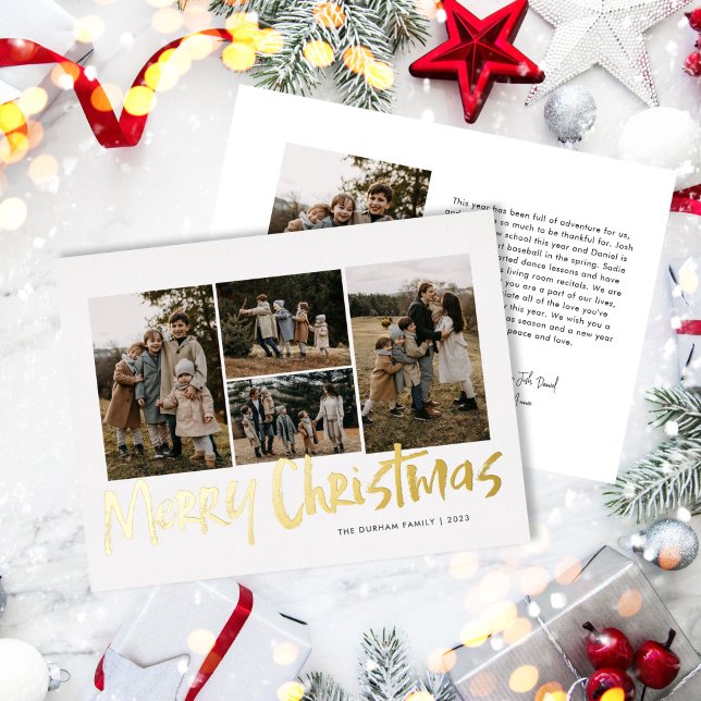 Carte De Vœux En Aluminium Lettres modernes cinq photo Joyeux Noël (Créateur téléchargé)