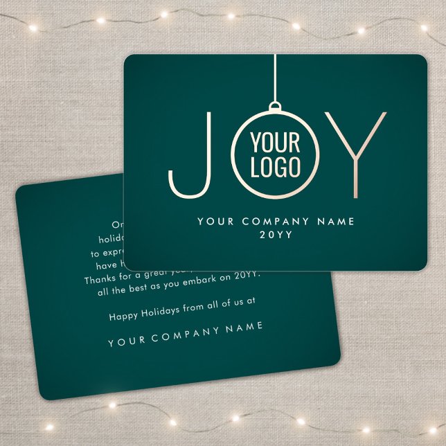 Carte De Vœux En Aluminium Logo d'affaires Noël Ornement Turquoise Green JOY (Créateur téléchargé)