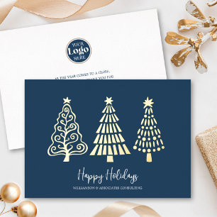 Carte De Vœux En Aluminium Logo d'entreprise en or véritable Navy Script Tree