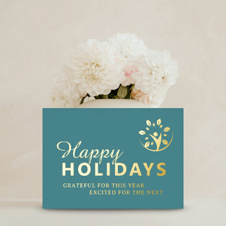 Carte De Vœux En Aluminium Logo joyeuses fêtes entreprise turquoise feuille d