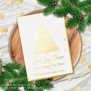 Carte De Vœux En Aluminium Love Joy Cheer Joyeuses Fêtes Gold