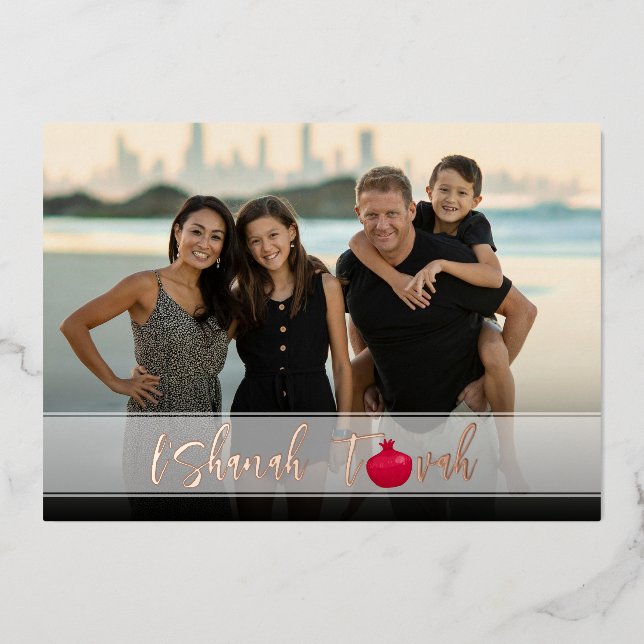 Carte De Vœux En Aluminium L'Shanah Tovah Grenade Élégante Script Photo (Recto)
