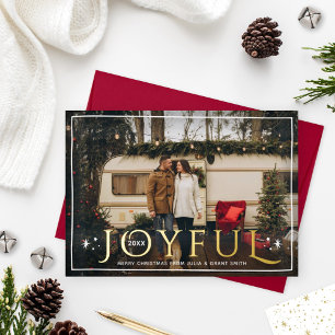 Carte De Vœux En Aluminium Lumières et étoiles Joyeuse Photo Gold