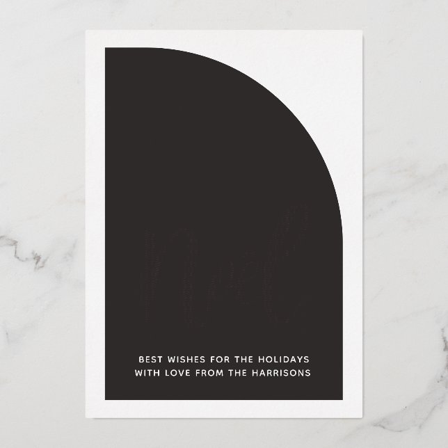 Carte De Vœux En Aluminium Luxe Noel Noir & Blanc Demi-Arch Réel (Recto)